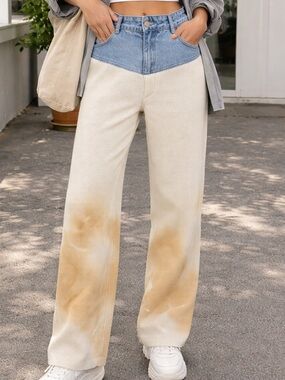 SER.O.YA CHANI KNIT DENIM PANT- Ombré White/Coastline. Size M